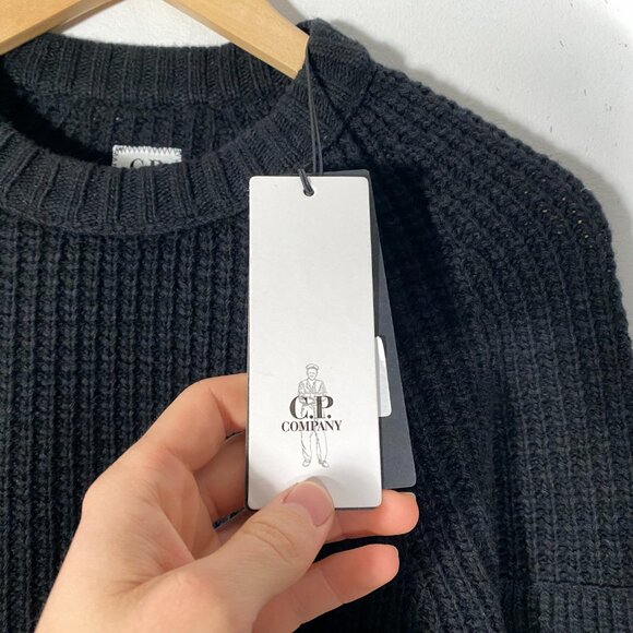 C.P. Company Merino Wool Lens Crewneck Sweater Black mens size 46 / US Small - Picture 4 of 10
